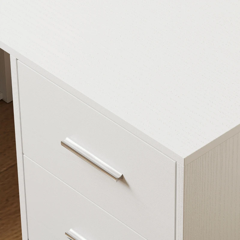 HOMCOM Escritorio Esquinero en L con 3 Cajones 5 Compartimentos Abiertos y Estantes Regulables 140x100x75 cm Blanco