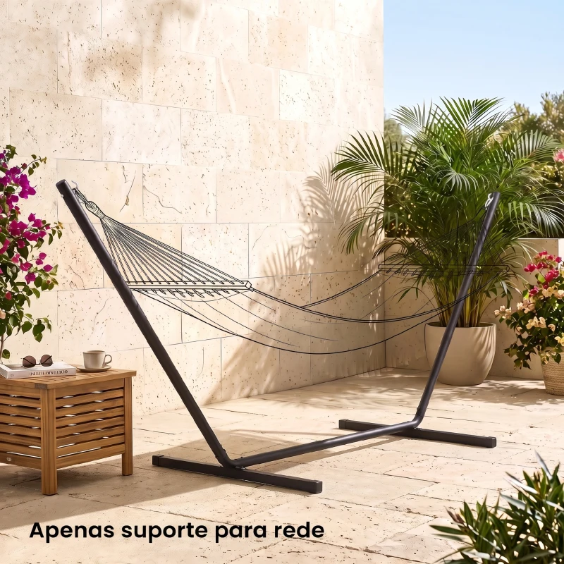 Outsunny Suporte para Cama de Rede de Metal Estrutura para Cama de Rede Carga 120 kg 360x92x112 cm Preto