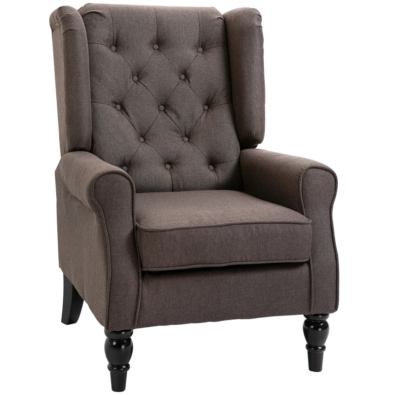 HOMCOM Fauteuil de salon capitonné avec assise large, pieds en bois, style classique, grand confort, 74 x 86 x 102 cm, marron