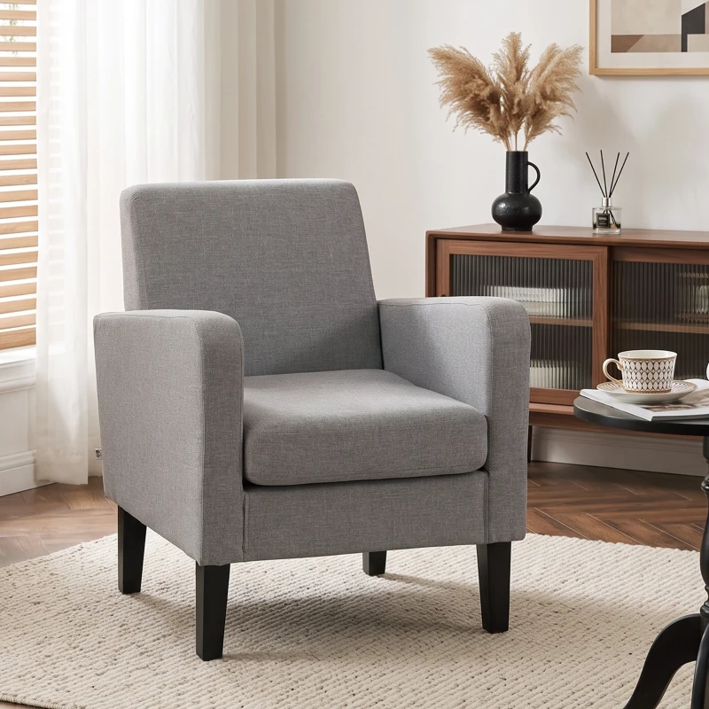HOMCOM Linen-Look Boxy Armchair - Light Grey