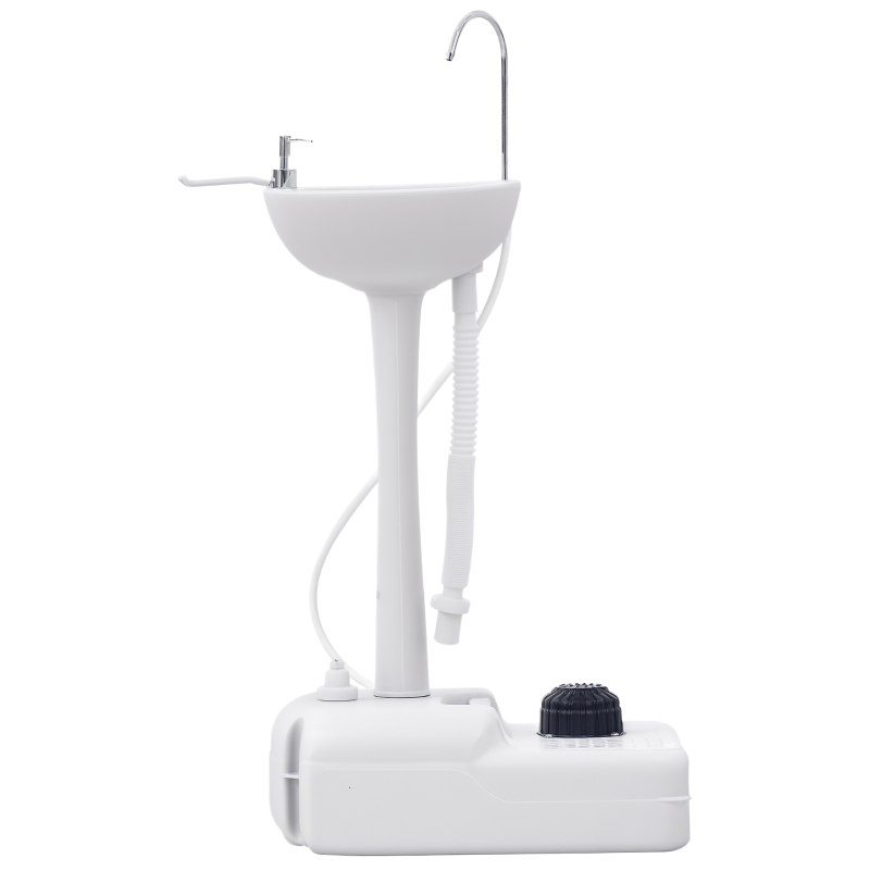 Outsunny Évier de camping portable, lavabo portable pour camping, station lavage avec roues, distributeur de savon gris