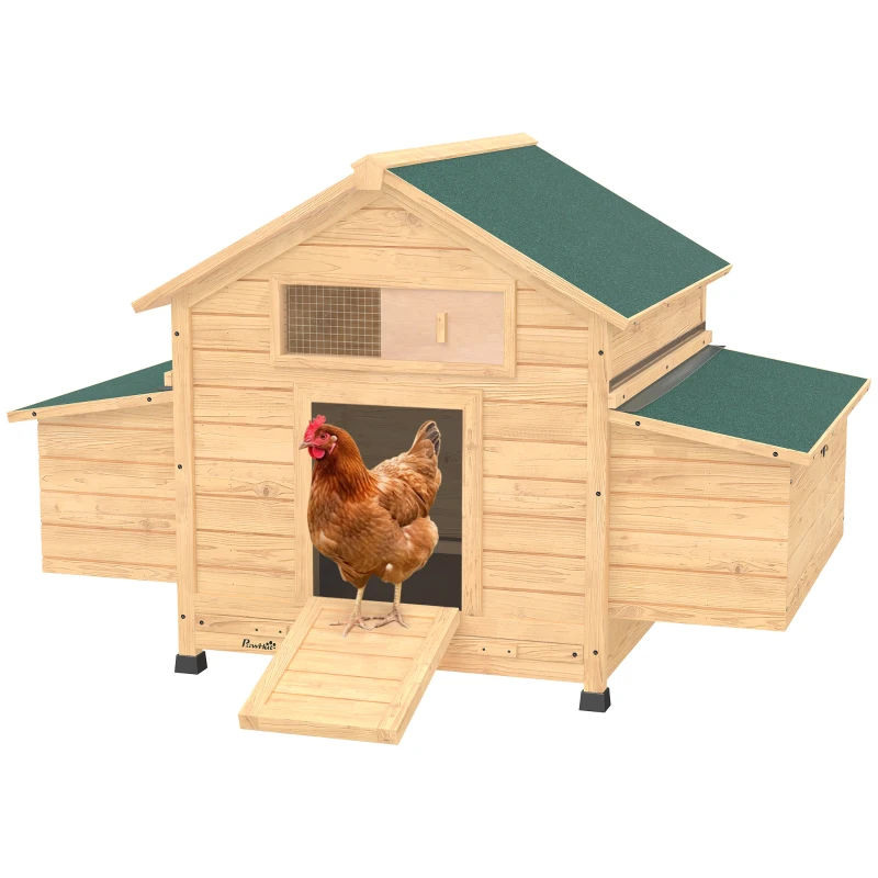 PawHut Chicken Coop, Wooden Outdoor Hen House with Nesting Box, Openable Waterproof Top, Pull-Out Tray, 150 x 100 x 97cm