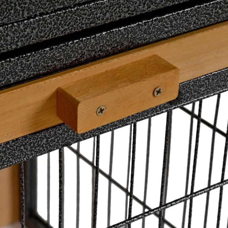 PawHut Guinea Pig Hutch Rabbit Hutch Wood-metal Elevated Pet House Bunny Cage with No-Leak Tray Ramp Openable Roof Outdoor 89.5 x 45 x 81cm Light Yellow