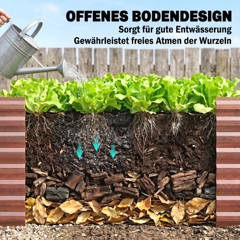 Outsunny Hochbeet 2er-Set, Pflanzkasten, extra tief, Metall, 120 x 60 x 60 cm Braun