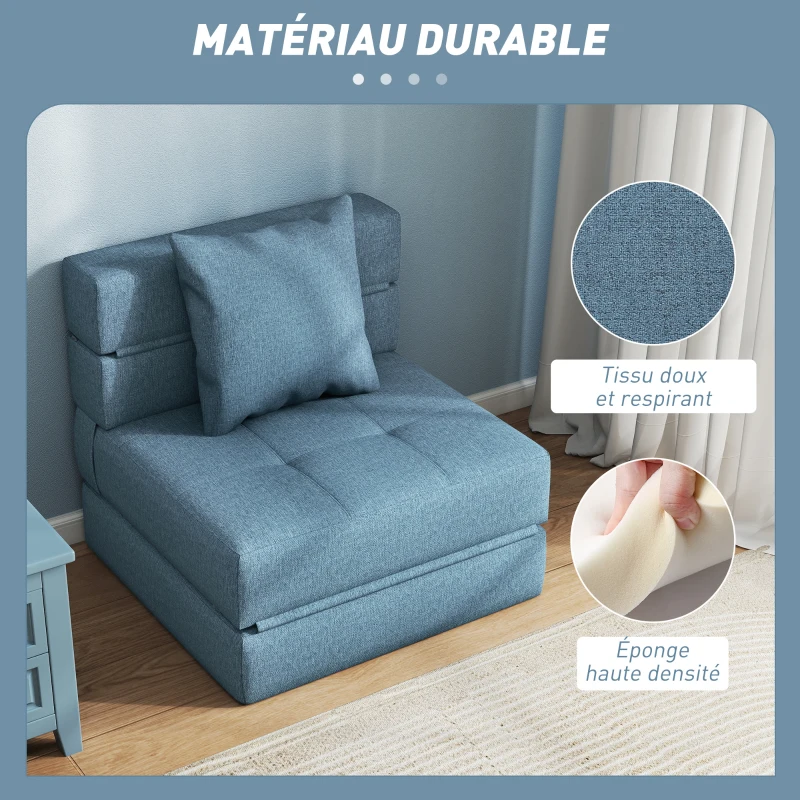 HOMCOM Chauffeuse canapé-lit convertible fauteuil 1 place avec 1 coussin déhoussable, tissu bleu foncé