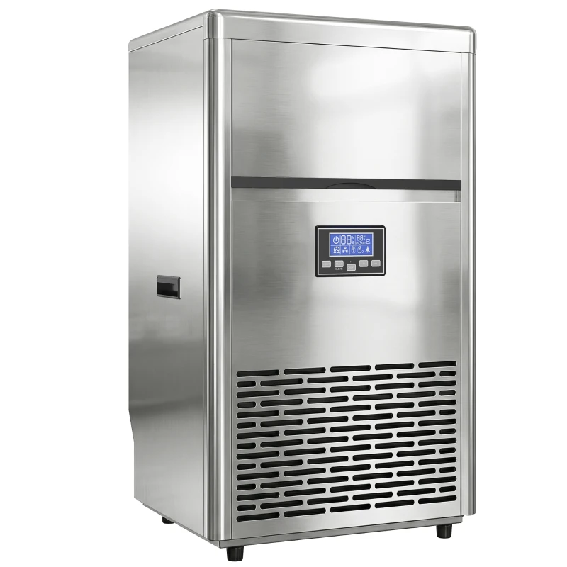 HOMCOM Gewerblicher Eiswürfelbereiter 45 kg/24 Std., Edelstahl, mit 13 kg Speicher, Selbstreinigung, Silber