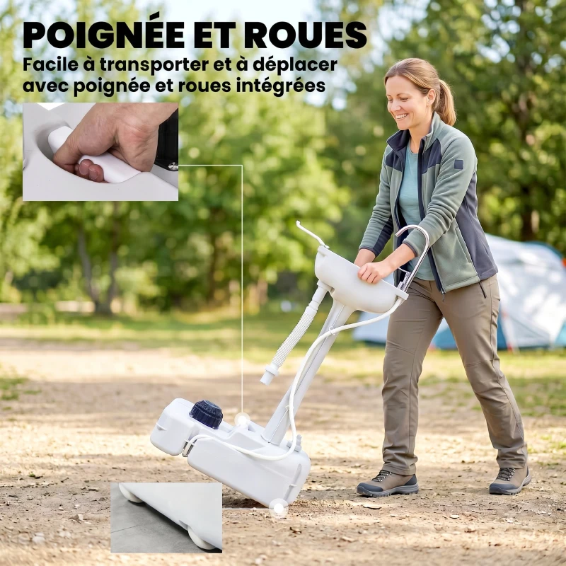 Outsunny Évier de camping portable, lavabo portable pour camping, station lavage avec roues, distributeur de savon gris