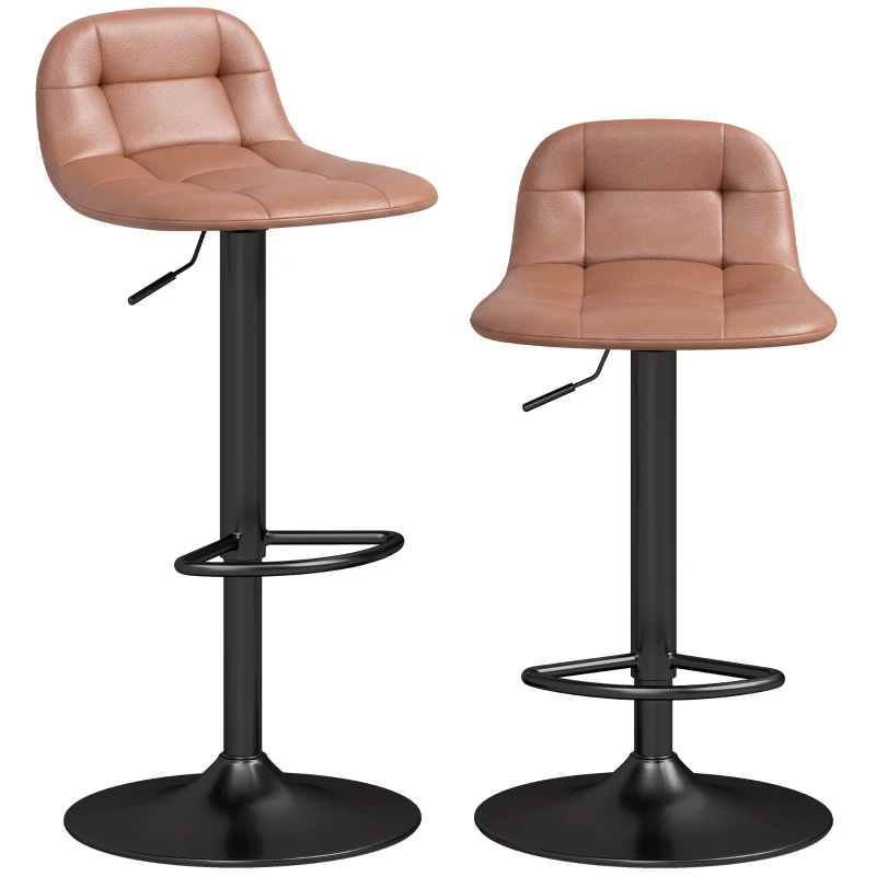 HOMCOM 2er-Set Barhocker aus PU-Leder, Retro-Industrial, höhenverstellbar, 360° drehbar, 40x41,5x76-98cm, Dunkelbraun