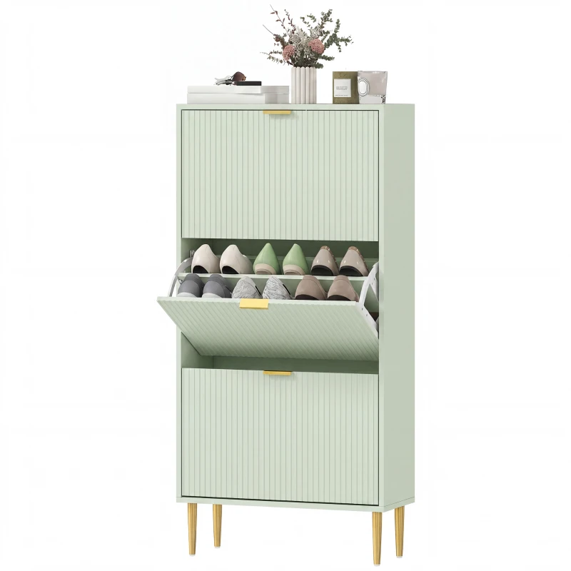 HOMCOM Elegant Three-Drawer Shoe Cabinet - Light Green