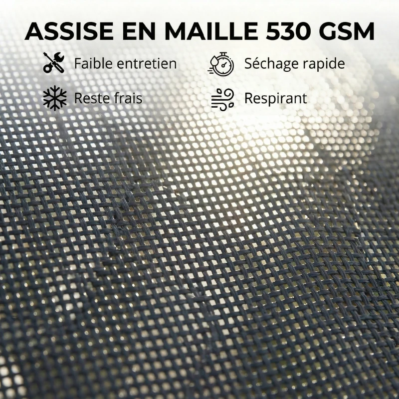 Outsunny Bain de Soleil Transat de Jardin avec Roulettes Inclinable à Plat 4 Positions et Textilène 530g/m² Gris Foncé