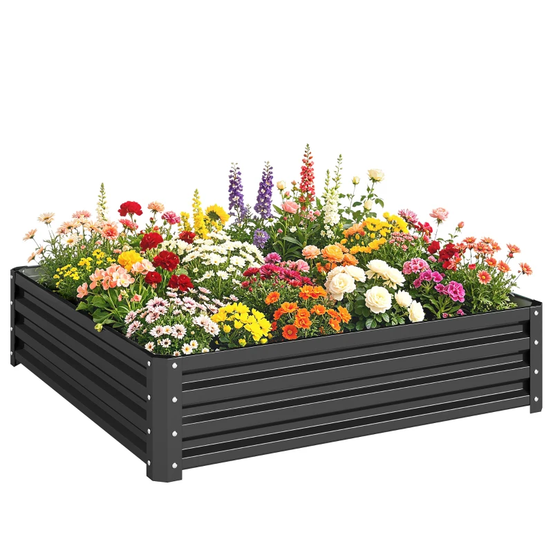 Outsunny Carré potager de jardin acier galvanisée 120 x 120 x 30 cm gris