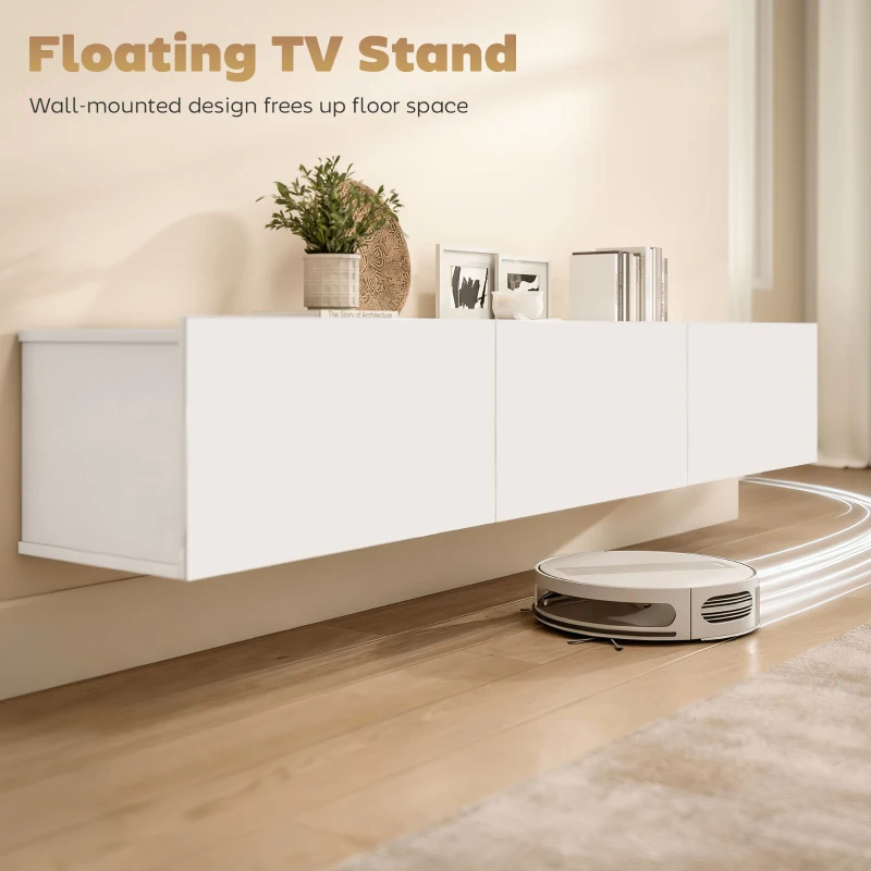 HOMCOM Zwevend tv-meubel, wandmontage, 3 lades, veel opbergruimte, 180 cm, spaanplaat, wit