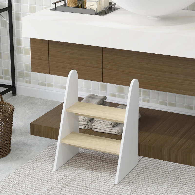 AIYAPLAY Marche pied enfant marchepied enfants 2 marches pour enfants 3 à 8 ans en bois charge max. 20 kg blanc