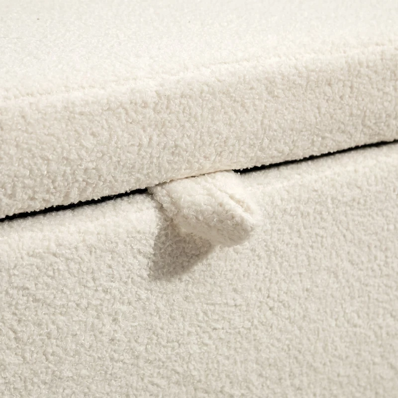 HOMCOM Banc de rangement, banc coffre de rangement en tissu bouclette avec couvercle relevable et pieds en acier, crème