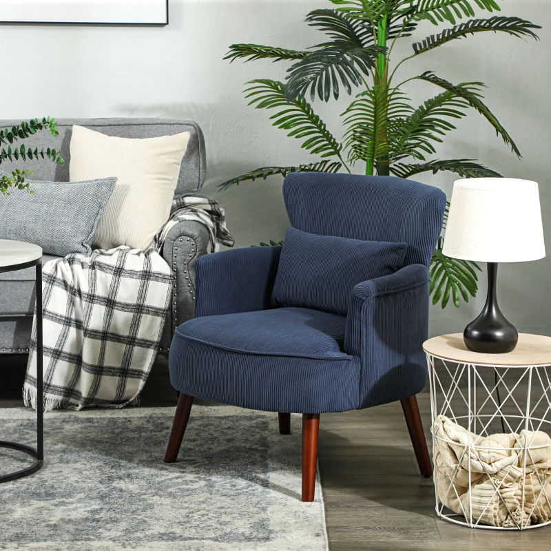 HOMCOM Corduroy Retro Accent Chair - Blue