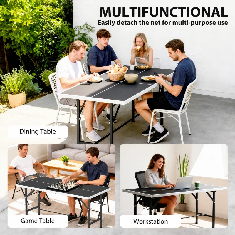SPORTNOW 5ft Mid-Size Table Tennis Table, Ping Pong Table with Net, 2 Table Tennis Paddles and 3 Balls for Indoor Game, Black