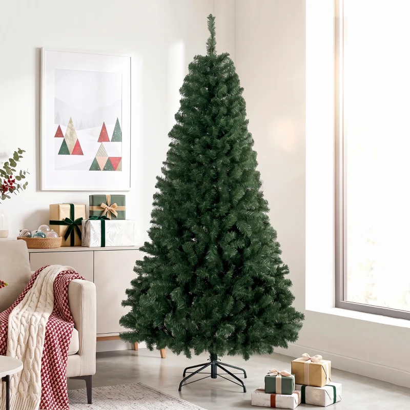 HOMCOM Künstlicher Weihnachtsbaum 195 cm mit 1000 Zweigen, klappbarer Fuß, dreiteiliges Design, einfach zu montieren, grün