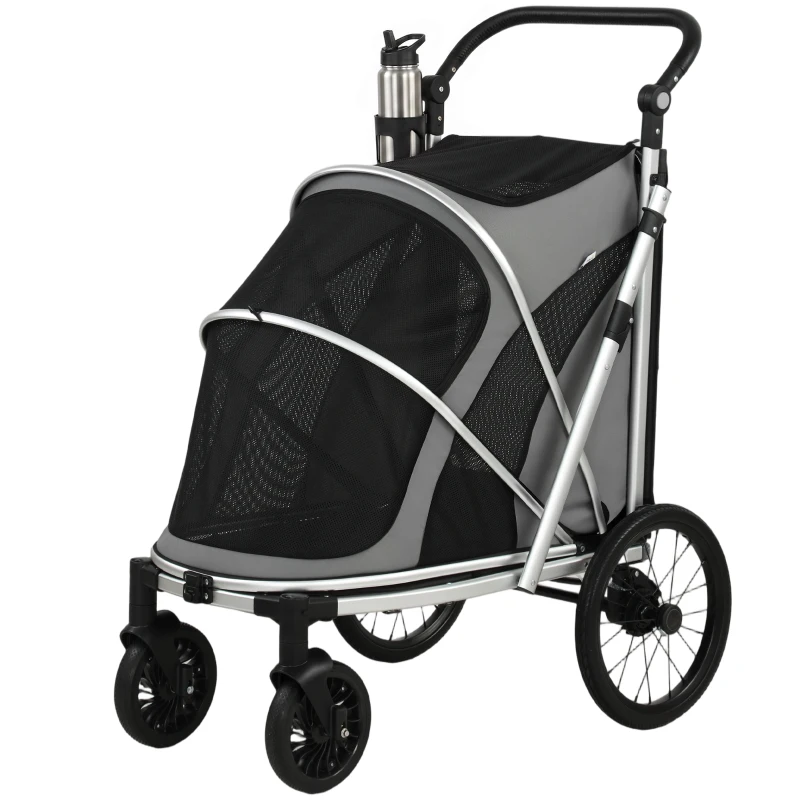 PawHut Dog Stroller, Easy Folding Pet Stroller for Small and Medium Dogs with Shock Absorption, Maximum Load 20 kg, Grey