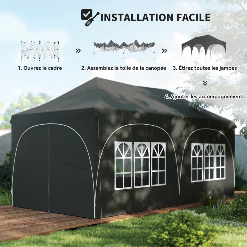 Outsunny Tonnelle pliante barnum imperméable anti-UV  6 parois latérales 6 sacs de sable 12 trous de drainage 3x6m gris
