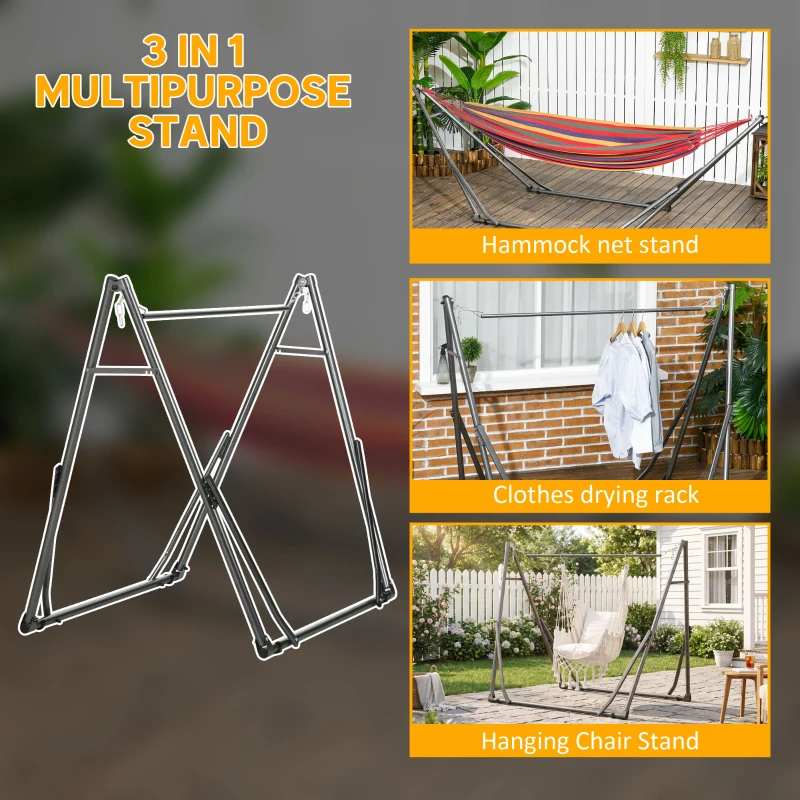 Outsunny Foldable Hammock Stand, Portable Hammock with Metal Frame, 2 in 1 Hammock Net Stand, Clothes Drying Rack, Load Capacity 120kg, for Patio, Garden, Yard, Black