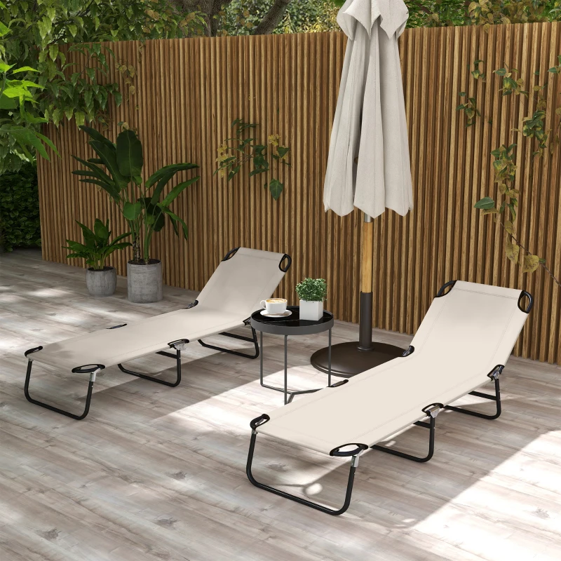 Outsunny Garden Sun Lounger, with Five-Position Back - Cream White