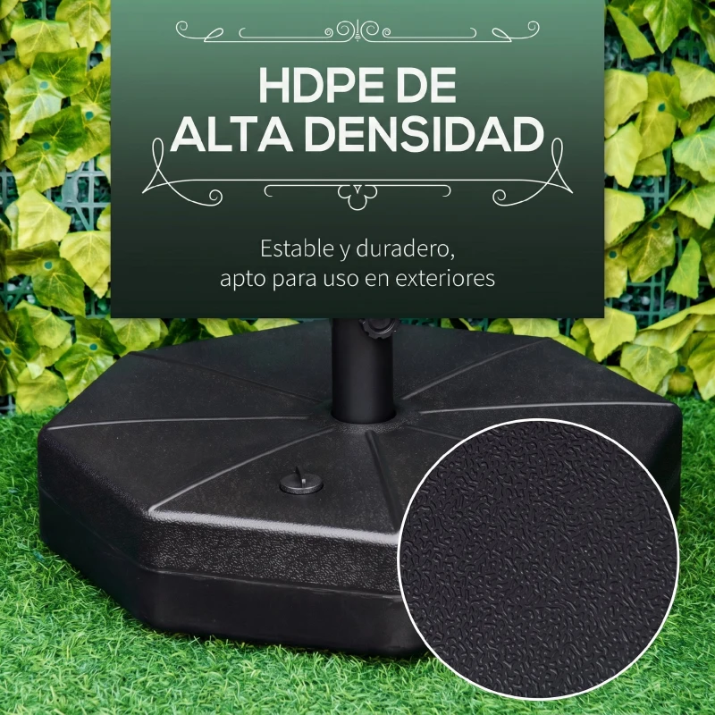 Outsunny Base de Sombrilla Rellenable de Agua 28 kg o Arena 40 kg Soporte de Parasol Octagonal Apto para Postes de 38mm 48 mm para Jardín Terraza Ø60x36 cm Negro