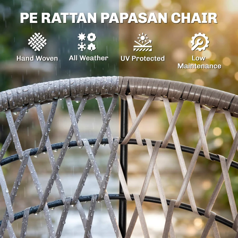 Outsunny 360° Swivel Rattan Moon Bowl Chair Round Lounge Garden Wicker Basket Seat with Padded Cushion Oversized for Outdoor Indoor, Beige