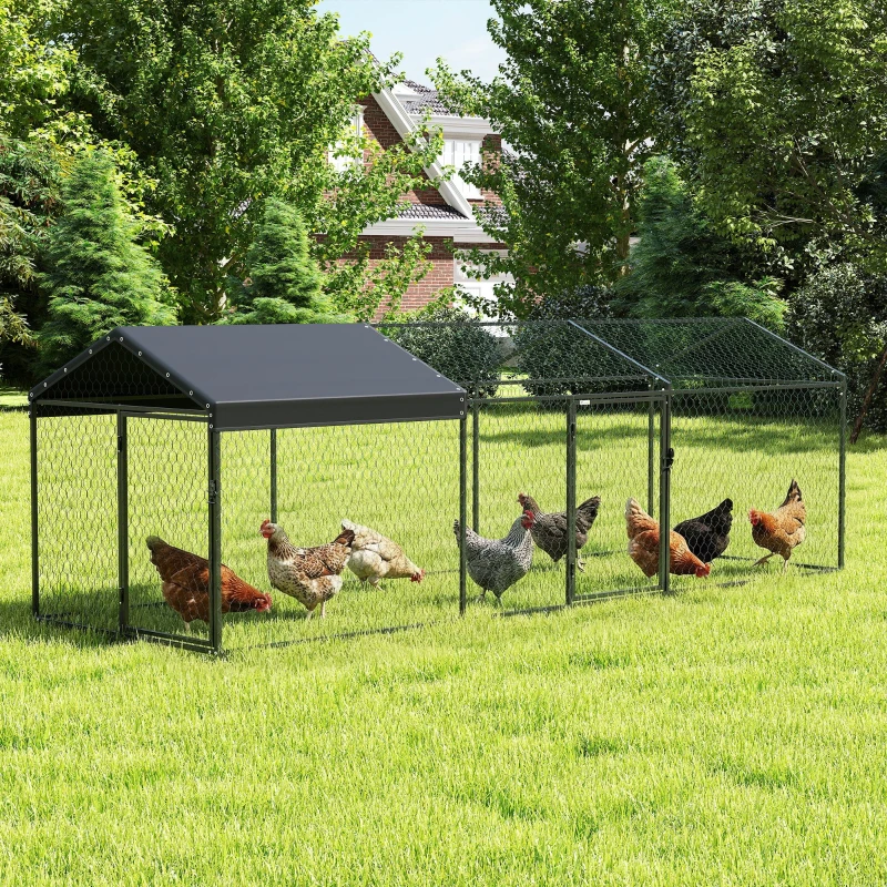 PawHut Enclos Poulailler Extérieur, Couverture Imperméable, 2 Portes Latérales, pour 3-5 Poules, 3x1x1m, Acier, Noir