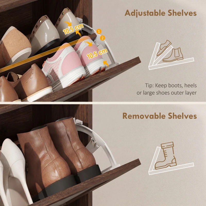 HOMCOM Shoe Cabinet with 2 Flip Drawers, Boho Narrow Shoe Storage Cabinet, Dark Brown