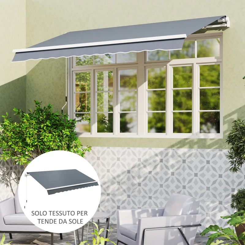 Outsunny Telo di Ricambio per Tenda Parasole Retrattile 4x3 m in Poliestere Anti UV 50+ Grigio