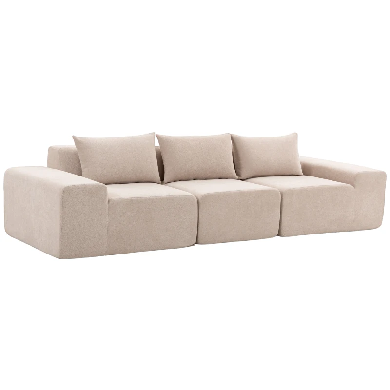 HOMCOM Sofá 3 Lugares em Chenille 320 cm, Sofá Modular, Assento e Apoios de Braço Extra-Largos, Totalmente Comprimido, Bege