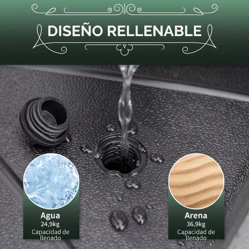 Outsunny Base de Sombrilla Rellenable de Agua 28 kg o Arena 40 kg Soporte de Parasol Octagonal Apto para Postes de 38mm 48 mm para Jardín Terraza Ø60x36 cm Negro