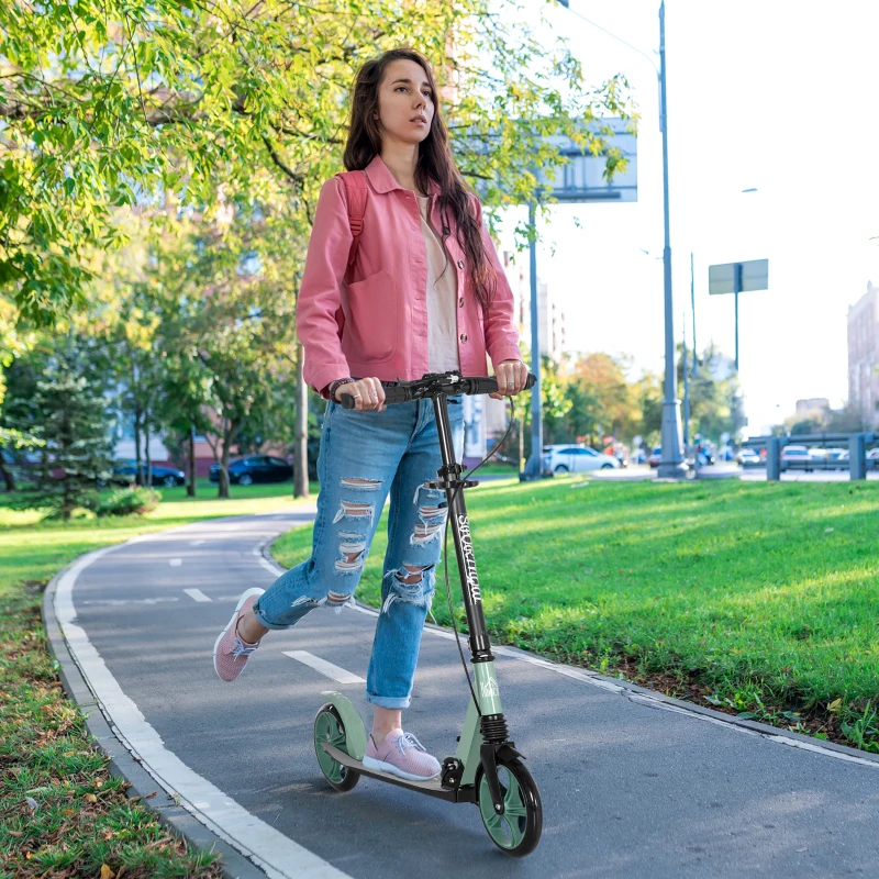 HOMCOM Trottinette pliable pour adultes +14 ans avec guidon réglable grandes roues de 20 cm amortisseur vert