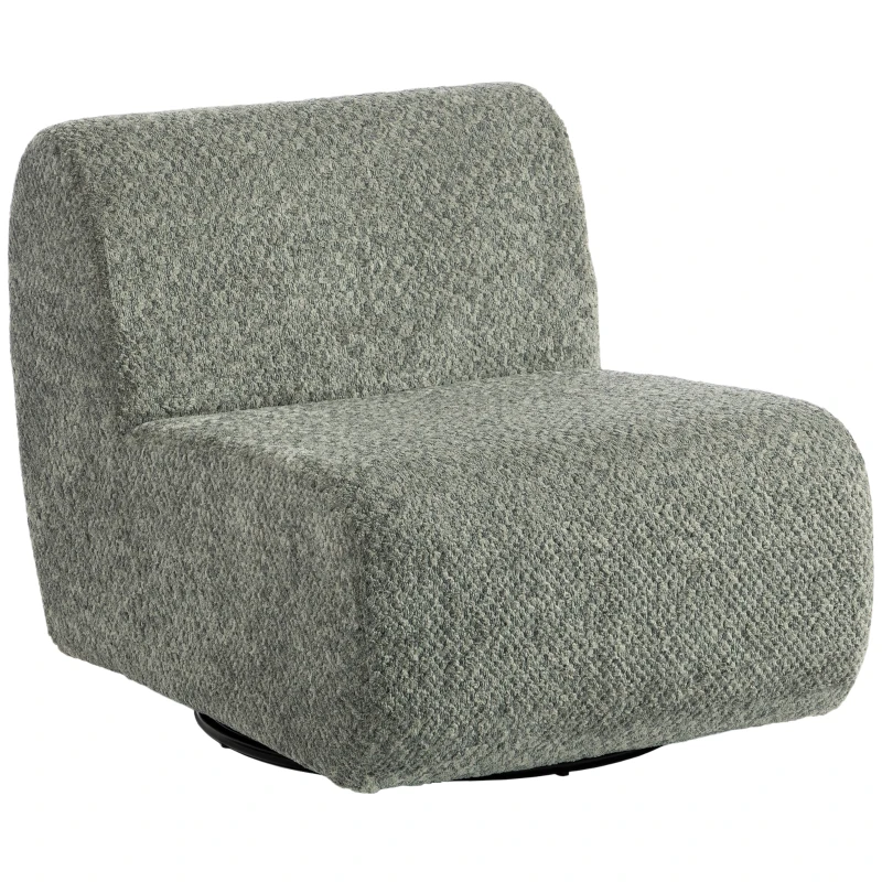 HOMCOM Fauteuil lounge pivotant effet chenille, assise large, pour salon, chambre, gris