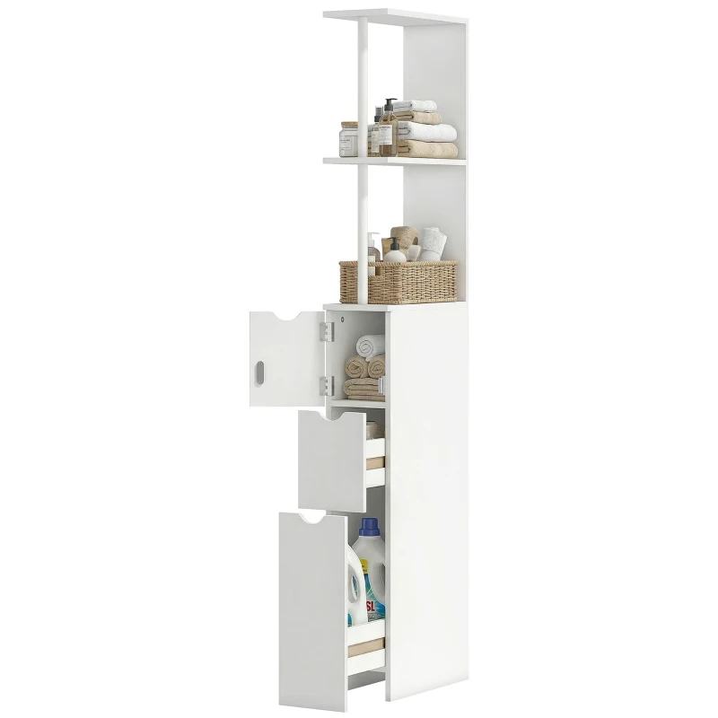 HOMCOM Slim Bathroom Storage Cabinet with Drawers, Tall Bathroom Cupboard with 2-Tier Shelf, White