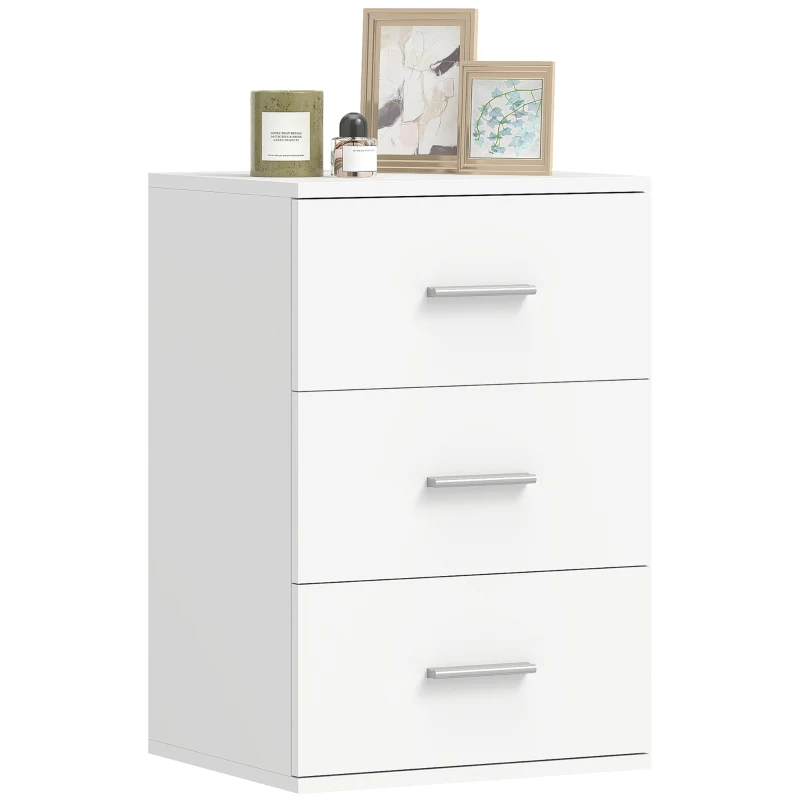 HOMCOM Nachttisch mit 3 Schubladen, Beistell-Kommode für Schlafzimmer, MDF, Weiß