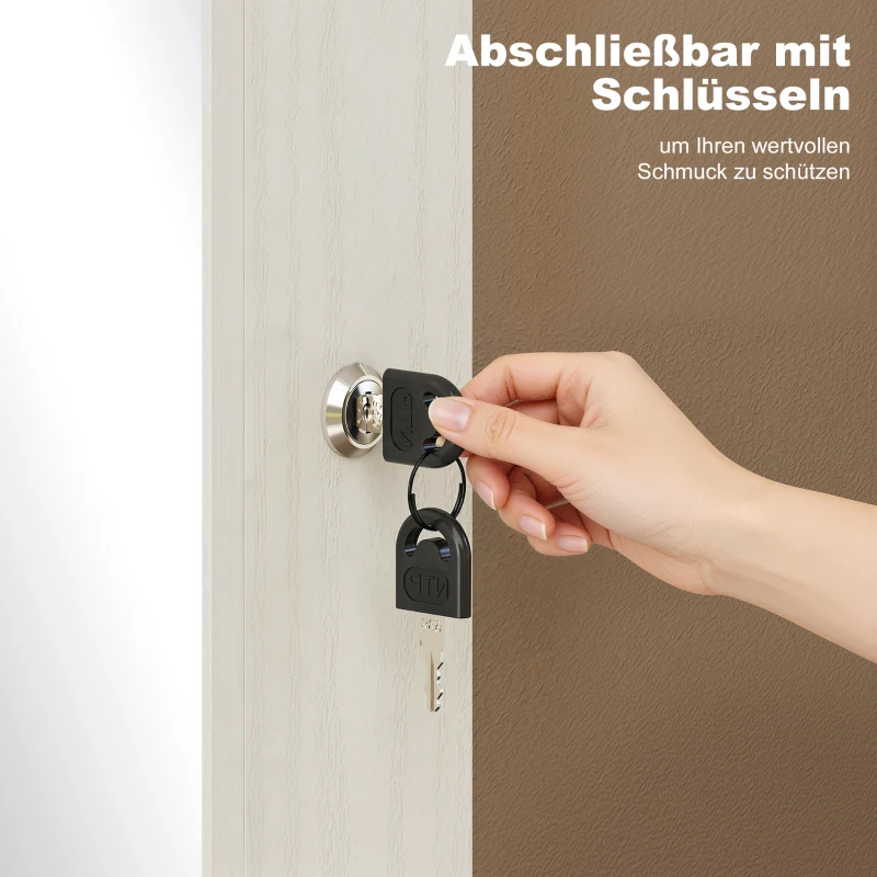 HOMCOM Schmuckschrank mit LED Spiegelschrank Wandschrank Wand-/Türmontage MDF