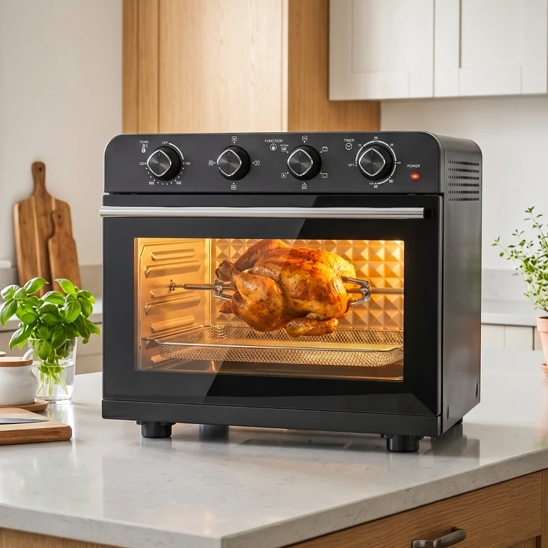 HOMCOM Friteuse à Air Chaud 36L, Four à Air Chaud 1800 W avec Rôtissoire, Plaque de Cuisson, Panier de Friture et Grille, Noir
