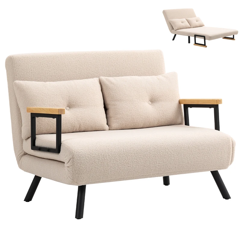HOMCOM Schlafsofa 2er-Sofa Samtsofa, Schlaffunktion, inkl. 2 Kissen, Samtoptik, Natur + Beige + Schwarz