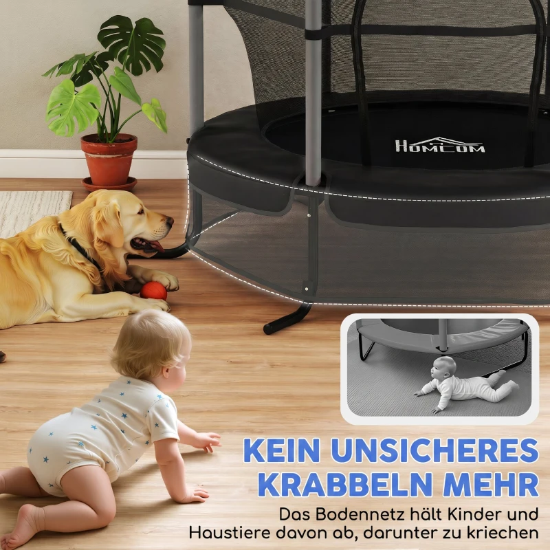 HOMCOM Trampolin für Kinder, Ø163 cm, mit Sicherheitsnetz, In- und Outdoor, Belastung bis 50 kg, Stahl, Kunststoff, Schwarz