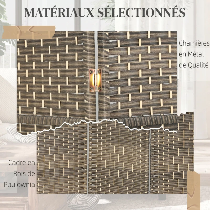 HOMCOM Paravent intérieur en bois 4 panneaux séparateur de pièce pliable pour salon chambre 180 x 180 cm chêne foncé