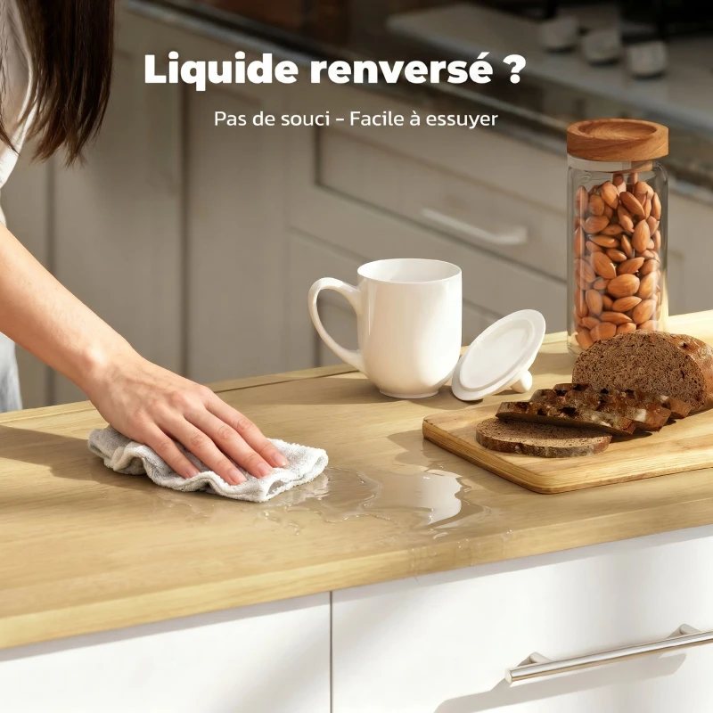 HOMCOM Îlot Central Cuisine avec Plateau Rabattable, Roulettes, 2 Tiroirs, Portes à Fermeture Douce, Porte-Serviettes, Blanc