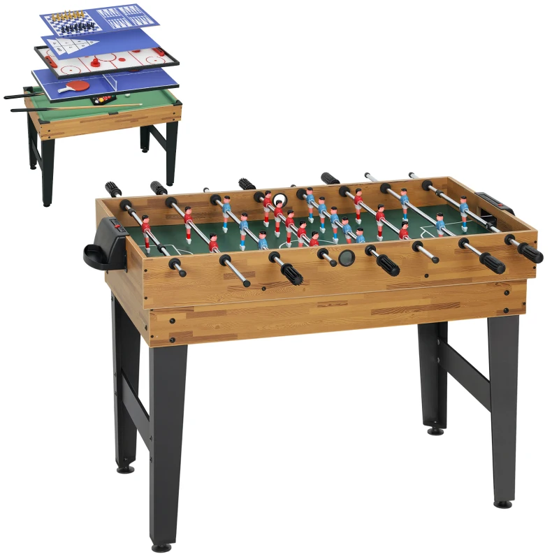 SPORTNOW Table multijeux 13 en 1, table de jeu baby-foot, billard, ping-pong, 121x109x80cm, pour enfants et adultes, noyer clair
