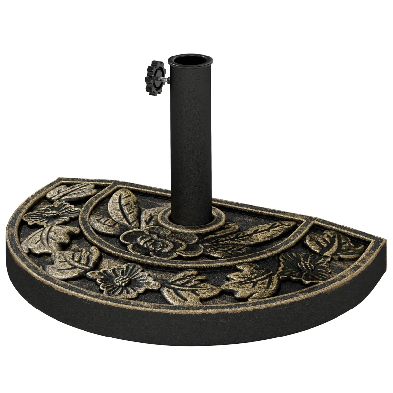 Outsunny Pied de parasol base de lestage parasol demi-cercle poids net 9 kg résine imitation fonte motif fleur bronze