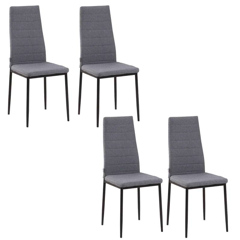 HOMCOM Lot de 4 chaises de salle à manger chaises de cuisine avec dossier haut pieds en métal et tissu en lin 41x50x97cm gris