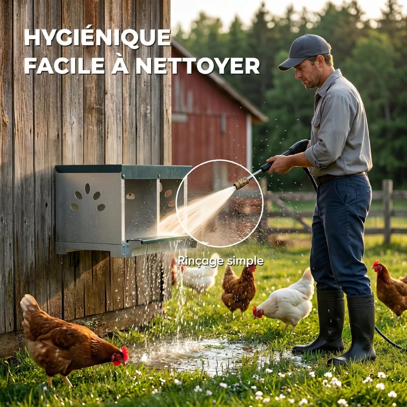 PawHut Pondoir à Poules 2 Emplacements, Imperméable, Trous d'Aération, Facile à Nettoyer, 54,5x42,5x35,5cm, Acier, Argent