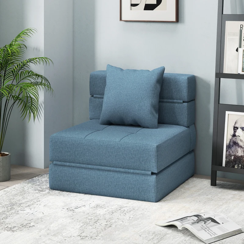 HOMCOM Chauffeuse canapé-lit convertible fauteuil 1 place avec 1 coussin déhoussable, tissu bleu foncé