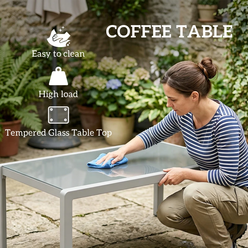 Outsunny Five-Piece Aluminium Garden Sofa Set, with Glass-Top Table - Grey