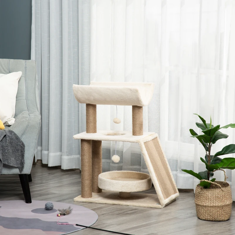 PawHut Arbre à chats design cosy chic multi-équipements centre d'activités griffoirs grattoir plateformes brun clair