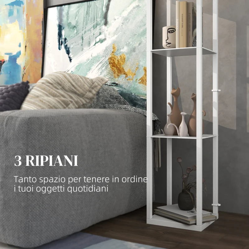 HOMCOM Lampada da Terra 2 in 1 Moderna con 3 Ripiani, Attacco E27, 26 x 26 x 160 cm, Bianco